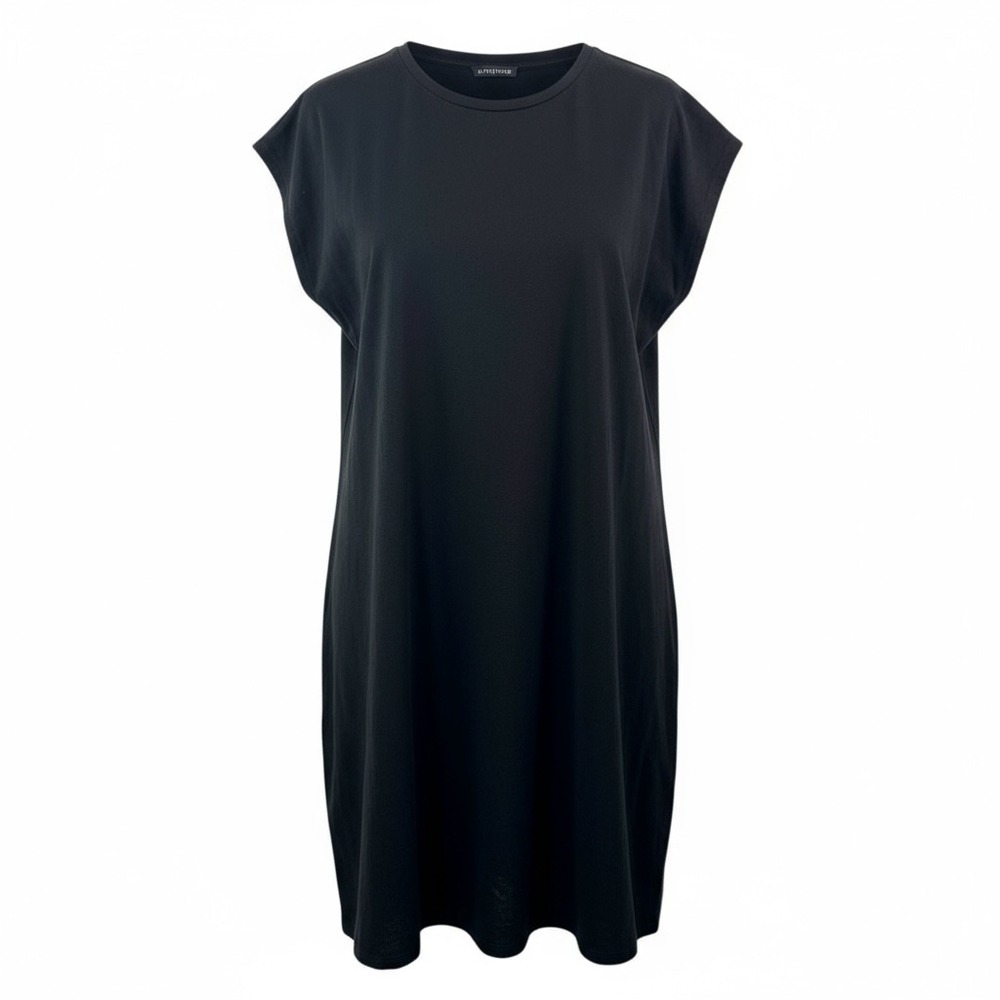 Eileen Fisher Black TENCEL Organic Cotton lagen look shirt dress relaxed sz L